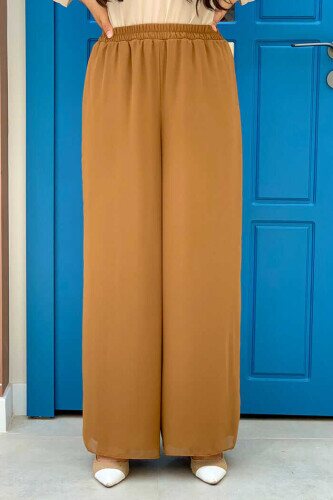 Waist Elastic Lined Chiffon Trousers 0267 Tan 