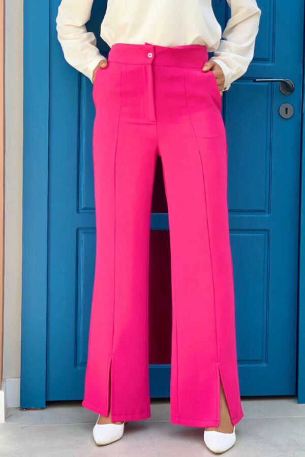 Zippered Slit Detailed Pocket Crepe Trousers 0271 Fuchsia - 1