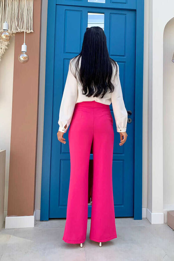 Zippered Slit Detailed Pocket Crepe Trousers 0271 Fuchsia - 2