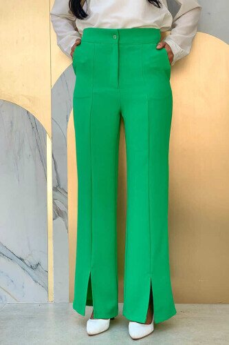 Zippered Slit Detailed Pocket Crepe Trousers 0271 Green 