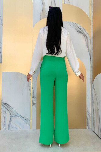 Zippered Slit Detailed Pocket Crepe Trousers 0271 Green - 2