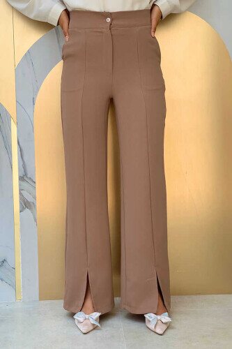 Zippered Slit Detailed Pocket Crepe Trousers 0271 Mink 