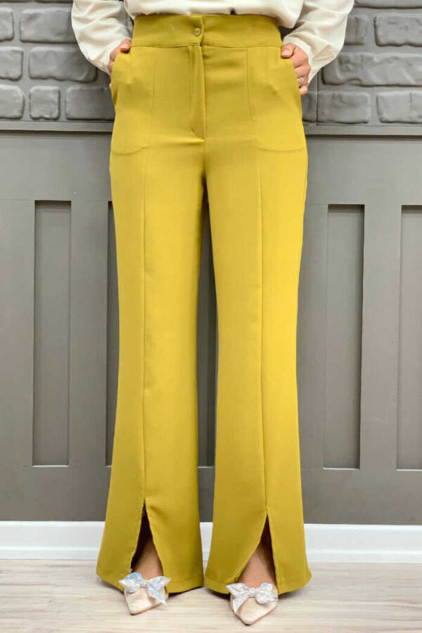 Zipper Slit Detailed Pocket Crepe Trousers 0271 Mustard - 1