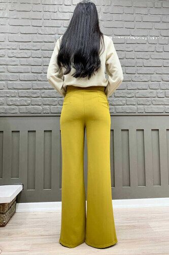 Zipper Slit Detailed Pocket Crepe Trousers 0271 Mustard - 2