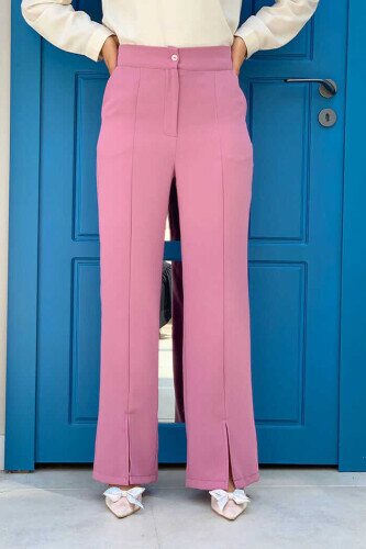 Zippered Slit Detailed Pocket Crepe Trousers 0271 Powder - 1