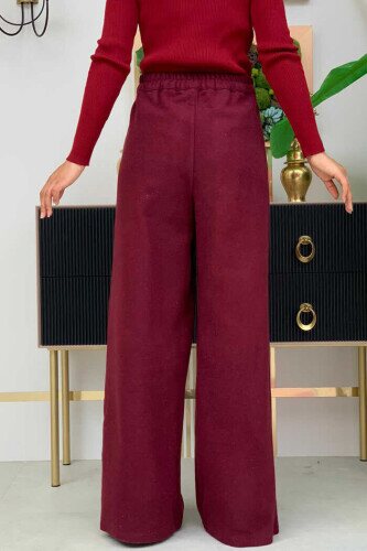 Zippered Pocket Detailed Cachet Trousers 0272 Claret Red - 3