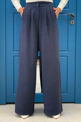 Zippered Pocket Detailed Cachet Trousers 0272 Navy Blue - 1