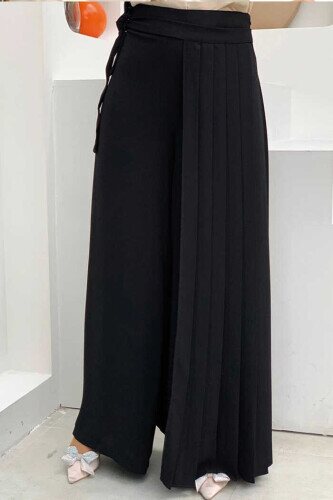 Pleated Separate Tie Piece Detailed Trouser Skirt 0274 Black - 2