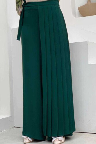 Pleated Separate Tie Detailed Trouser Skirt 0274 Emerald 