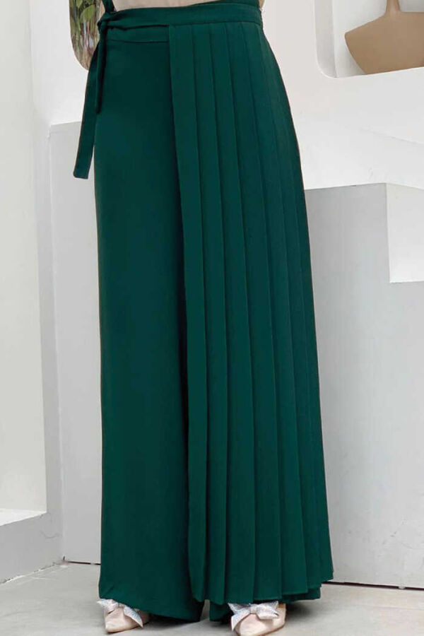 Pleated Separate Tie Detailed Trouser Skirt 0274 Emerald - 1