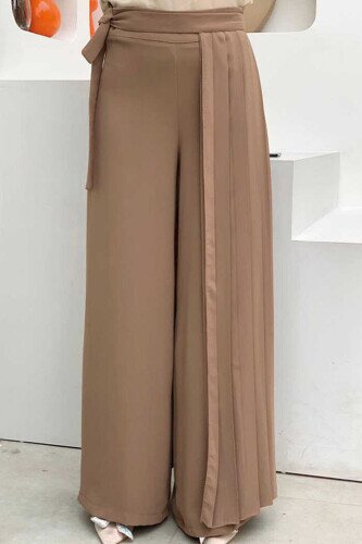 Pleated Separate Tie Detailed Trouser Skirt 0274 Mink 