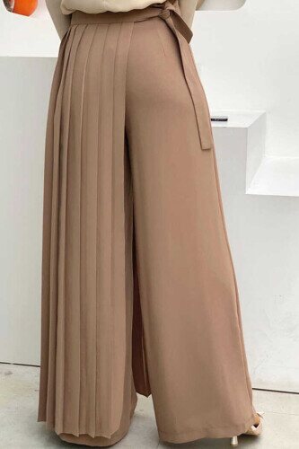 Pleated Separate Tie Detailed Trouser Skirt 0274 Mink - 2