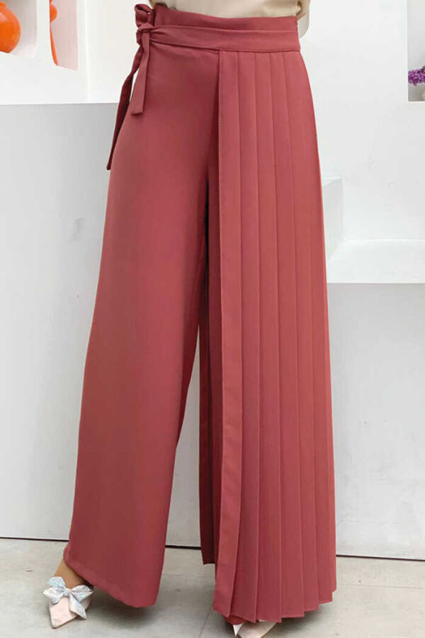 Pleated Separate Tied Piece Detailed Trouser Skirt 0274 Dried Rose - 2