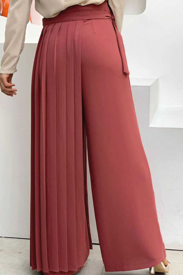 Pleated Separate Tied Piece Detailed Trouser Skirt 0274 Dried Rose - 3