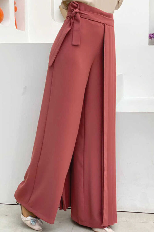 Pleated Separate Tied Piece Detailed Trouser Skirt 0274 Dried Rose - 4