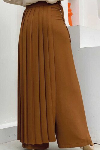 Pleated Separate Tied Piece Detailed Trouser Skirt 0274 Tan - 2