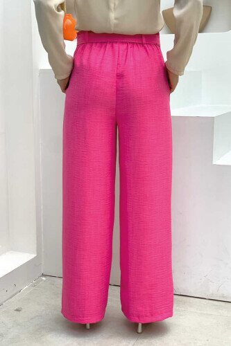 Button Detailed Waist Tie Pocket Loose Trousers 0275 Fuchsia - 2