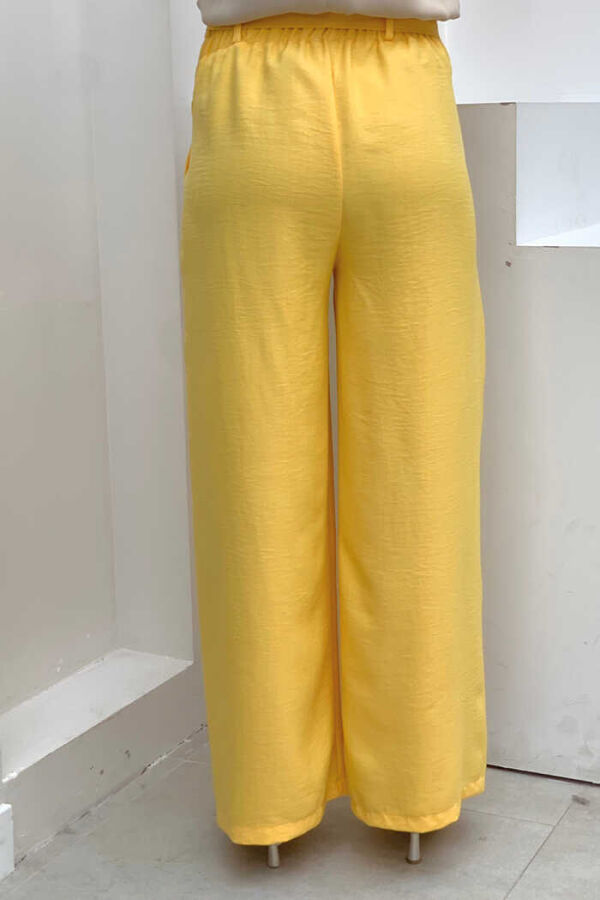 Button Detailed Waist Tie Pocket Loose Trousers 0275 Yellow - 2