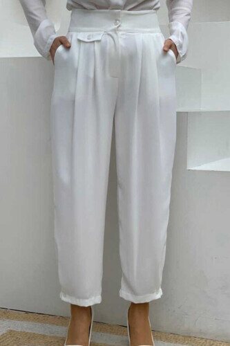 Shalwar-Hose mit Knopf und detaillierter Tasche 0282 Ecru 