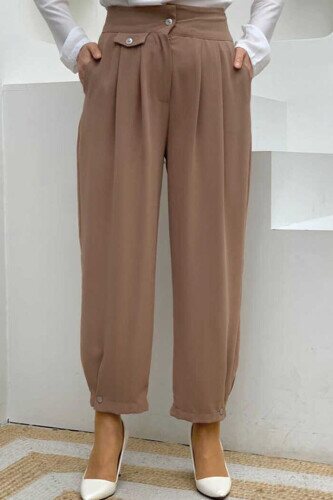 Button Detailed Pocket Shalwar Trousers 0282 Mink 