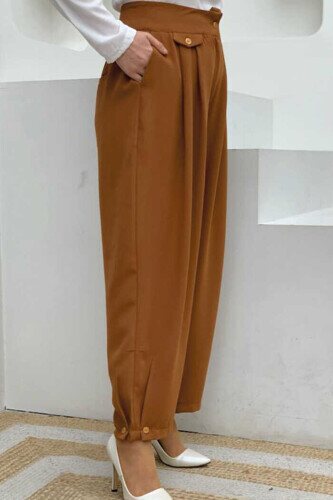 Shalwar-Hose mit Knopfdetail und Taschen, 0282 Hellbraun - 2