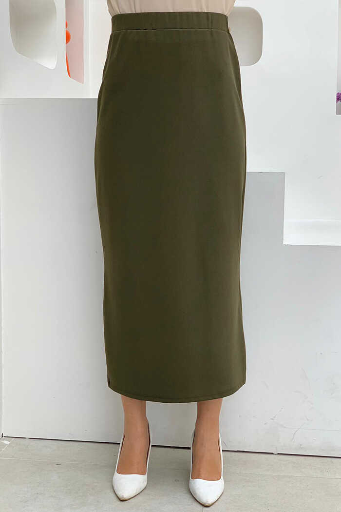 Plus size khaki skirt elastic clearance waist