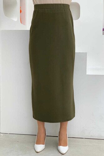 Plus size khaki 2024 skirt elastic waistband