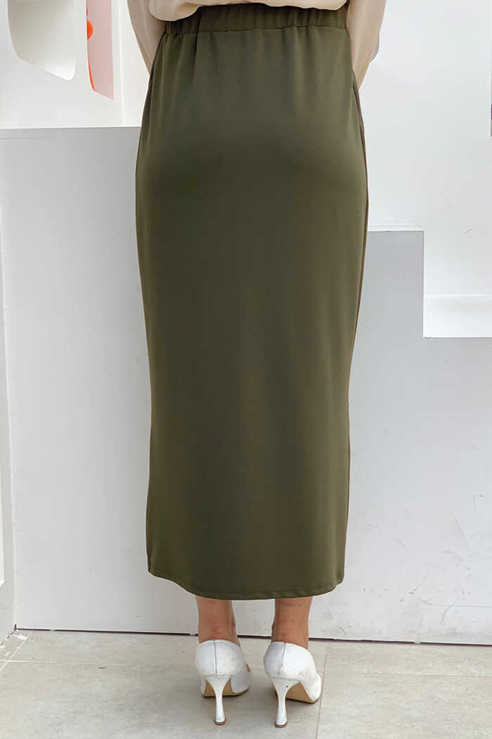 Plus size khaki skirt elastic outlet waist