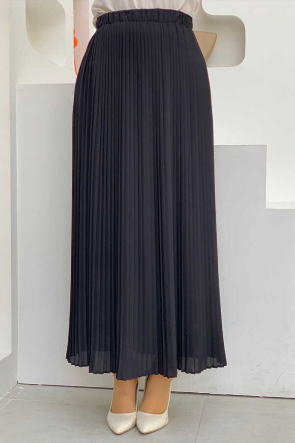 Elastic Waist Pleated Lined Chiffon Skirt 1152 Black - 1