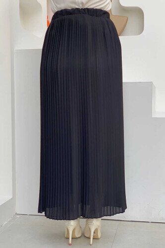 Elastic Waist Pleated Lined Chiffon Skirt 1152 Black - 2