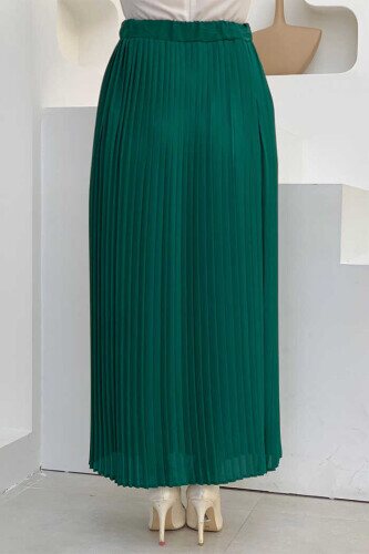 Elastic Waist Pleated Lined Chiffon Skirt 1152 Emerald - 2