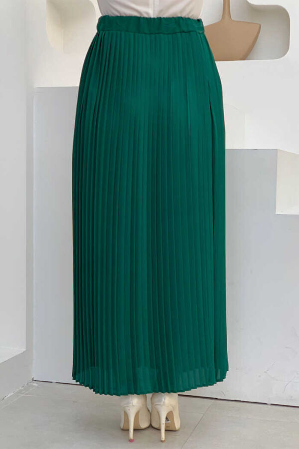 Elastic Waist Pleated Lined Chiffon Skirt 1152 Emerald - 2