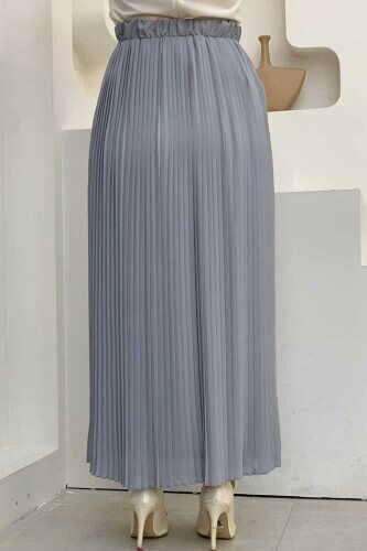 Elastic Waist Pleated Lined Chiffon Skirt 1152 Gray - 2