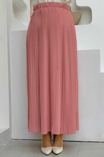 Elastic Waist Pleated Lined Chiffon Skirt 1152 Powder 