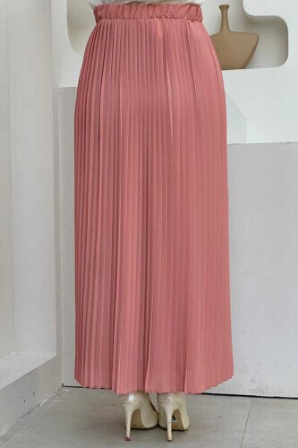 Elastic Waist Pleated Lined Chiffon Skirt 1152 Powder - 2