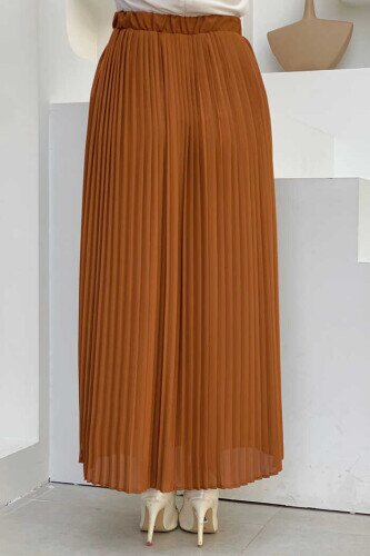 Elastic Waist Pleated Lined Chiffon Skirt 1152 Tan - 2