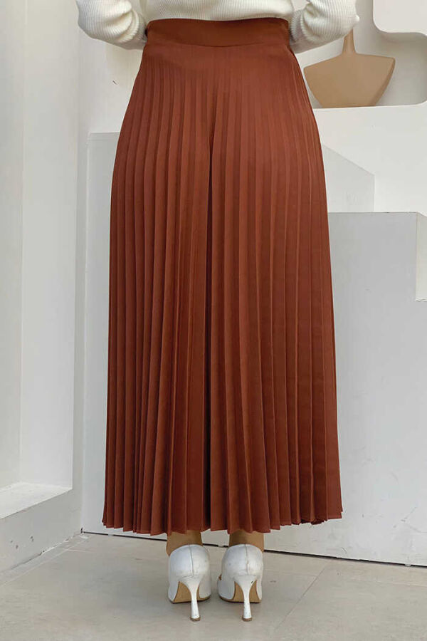 Side Tie Piece Detail Pleated Skirt 1176 Dark Brown - 3