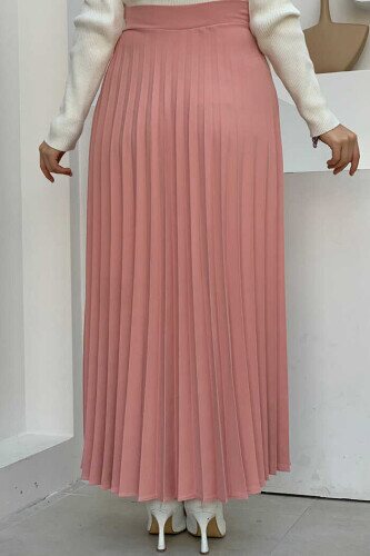 Side Tie Piece Detail Pleated Skirt 1176 Powder - 3