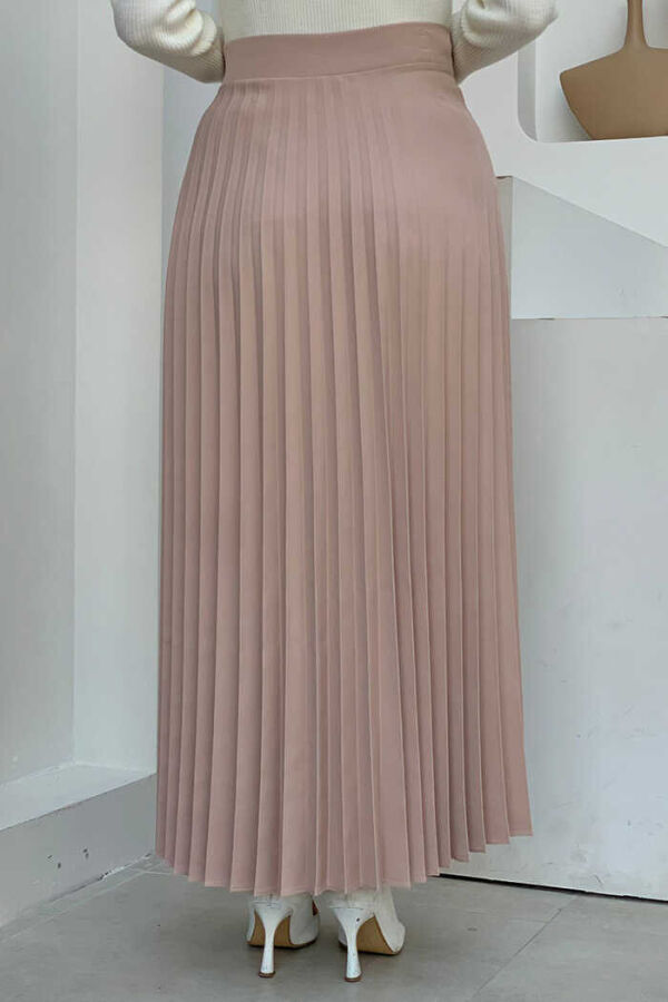 Side Tie Piece Detail Pleated Skirt 1176 Stone - 3