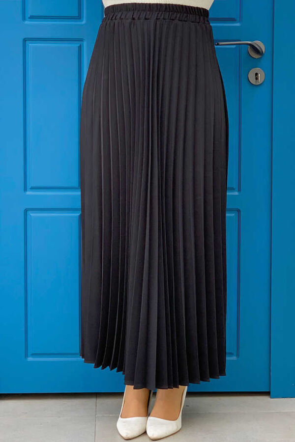 Elastic Waist Pleated Skirt 1178 Black - 1