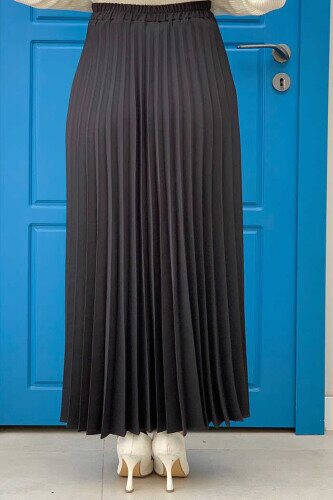 Elastic Waist Pleated Skirt 1178 Black - 2