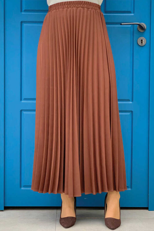 Elastic Waist Pleated Skirt 1178 Brown - 1