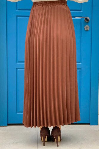 Elastic Waist Pleated Skirt 1178 Brown - 2