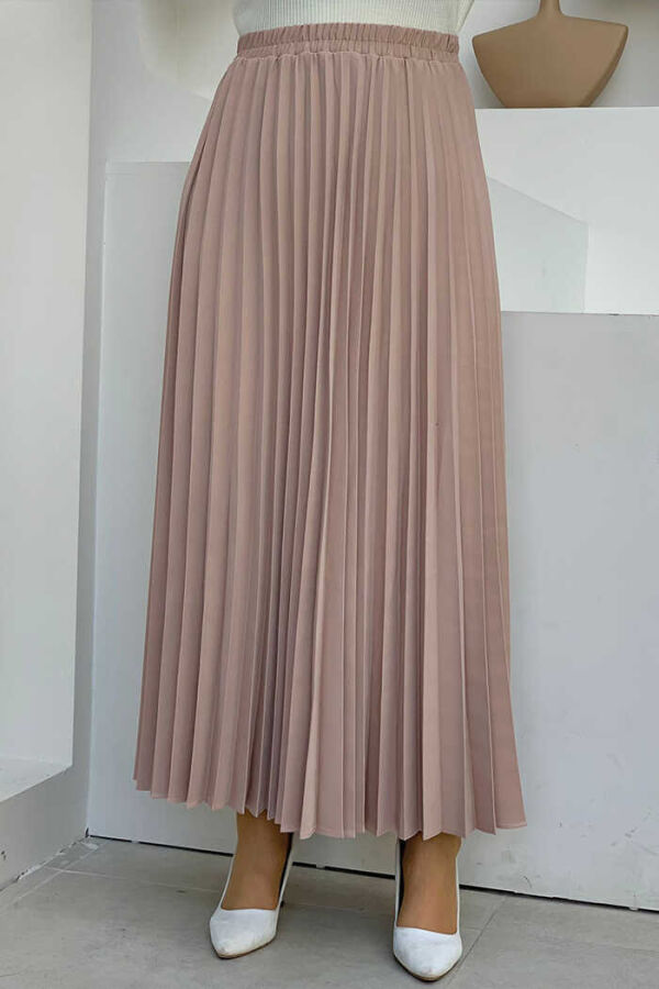 Elastic Waist Pleated Skirt 1178 Stone - 1