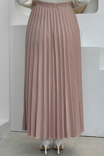 Elastic Waist Pleated Skirt 1178 Stone - 2