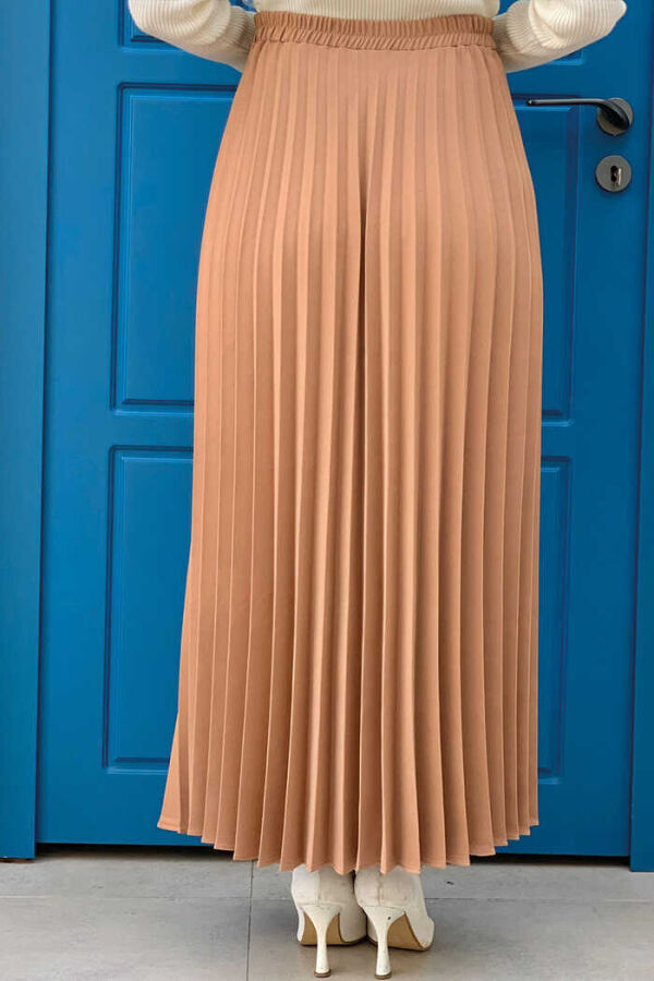 Elastic Waist Pleated Skirt 1178 Tan - 2