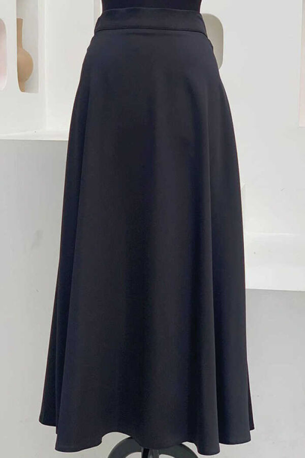 Waist Zippered Satin Mevlana Skirt 1187 Black - 1