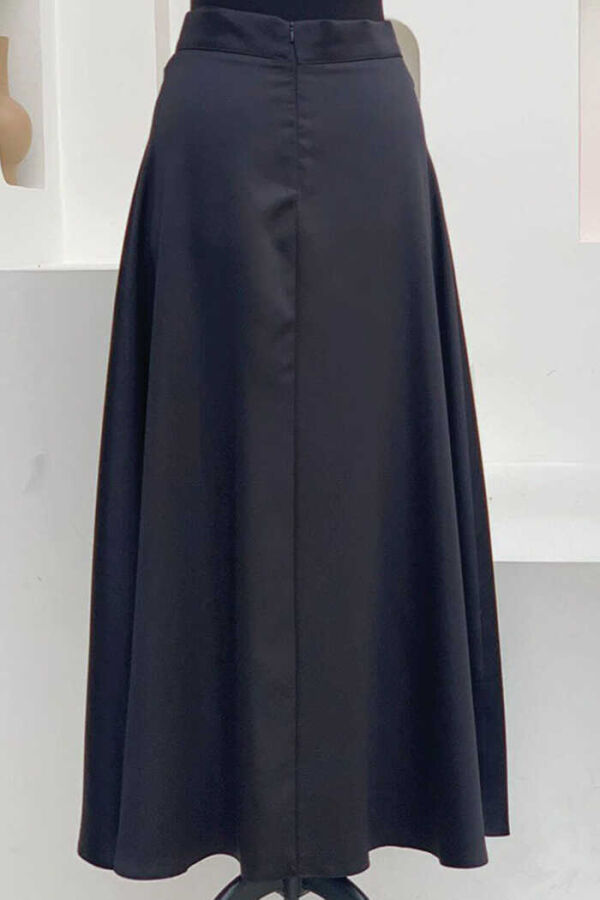 Waist Zippered Satin Mevlana Skirt 1187 Black - 2