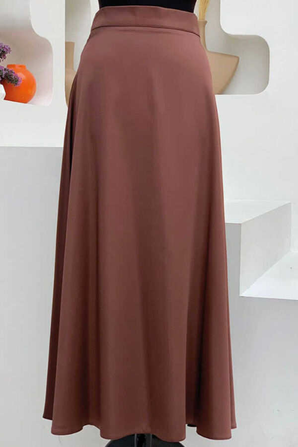 Waist Zippered Satin Mevlana Skirt 1187 Brown - 1