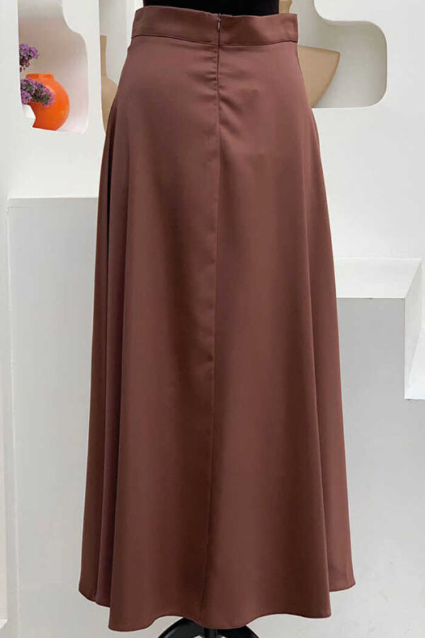 Waist Zippered Satin Mevlana Skirt 1187 Brown - 2